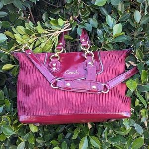 Coach Ashley Gathered Sateen Satchel Bordeaux Burgundy Red Handbag F20084